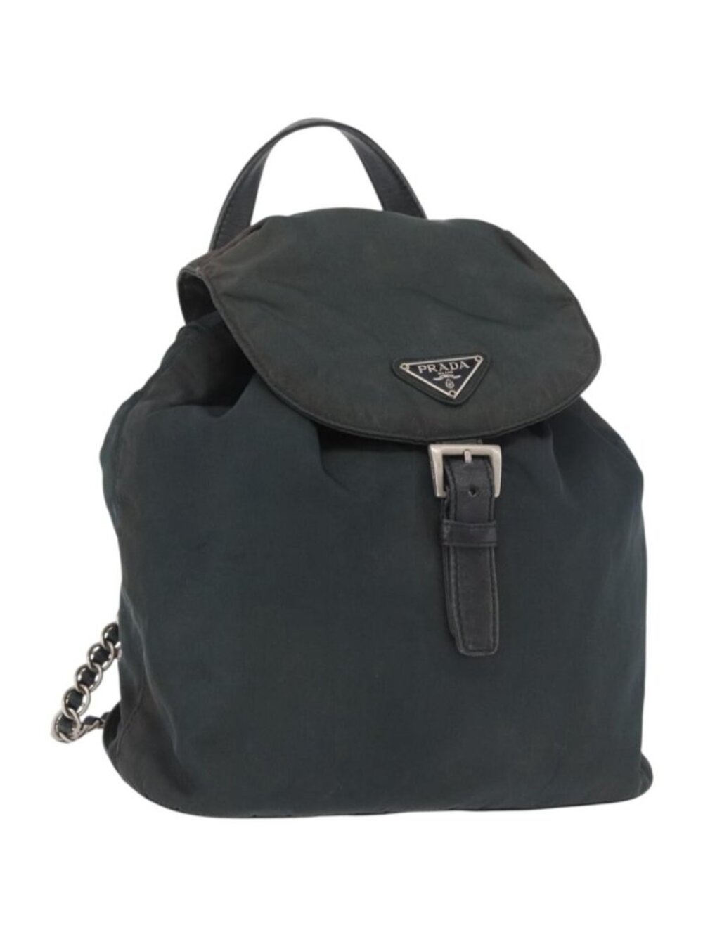 PRADA Chain Shoulder Backpack Nylon Green Silver